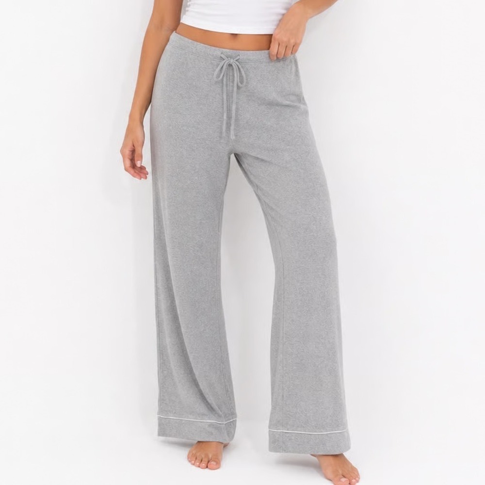 State of Day Intimates Mens Medium Gray Ribbed Modal Wide Leg Pajama Pants